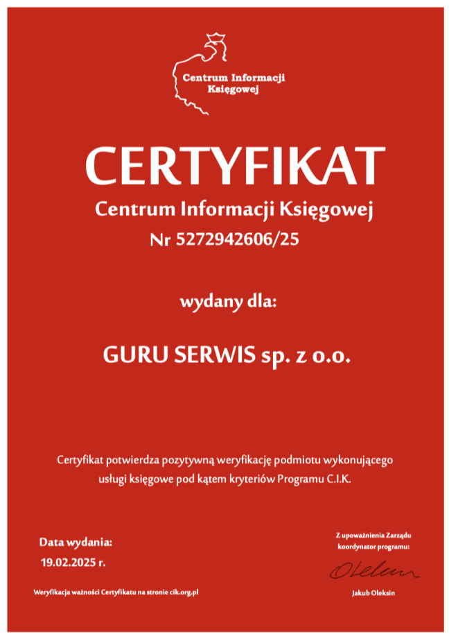 Księgowy Warszawa - Certyfikat